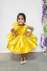 Yellow Satin Flared Dress