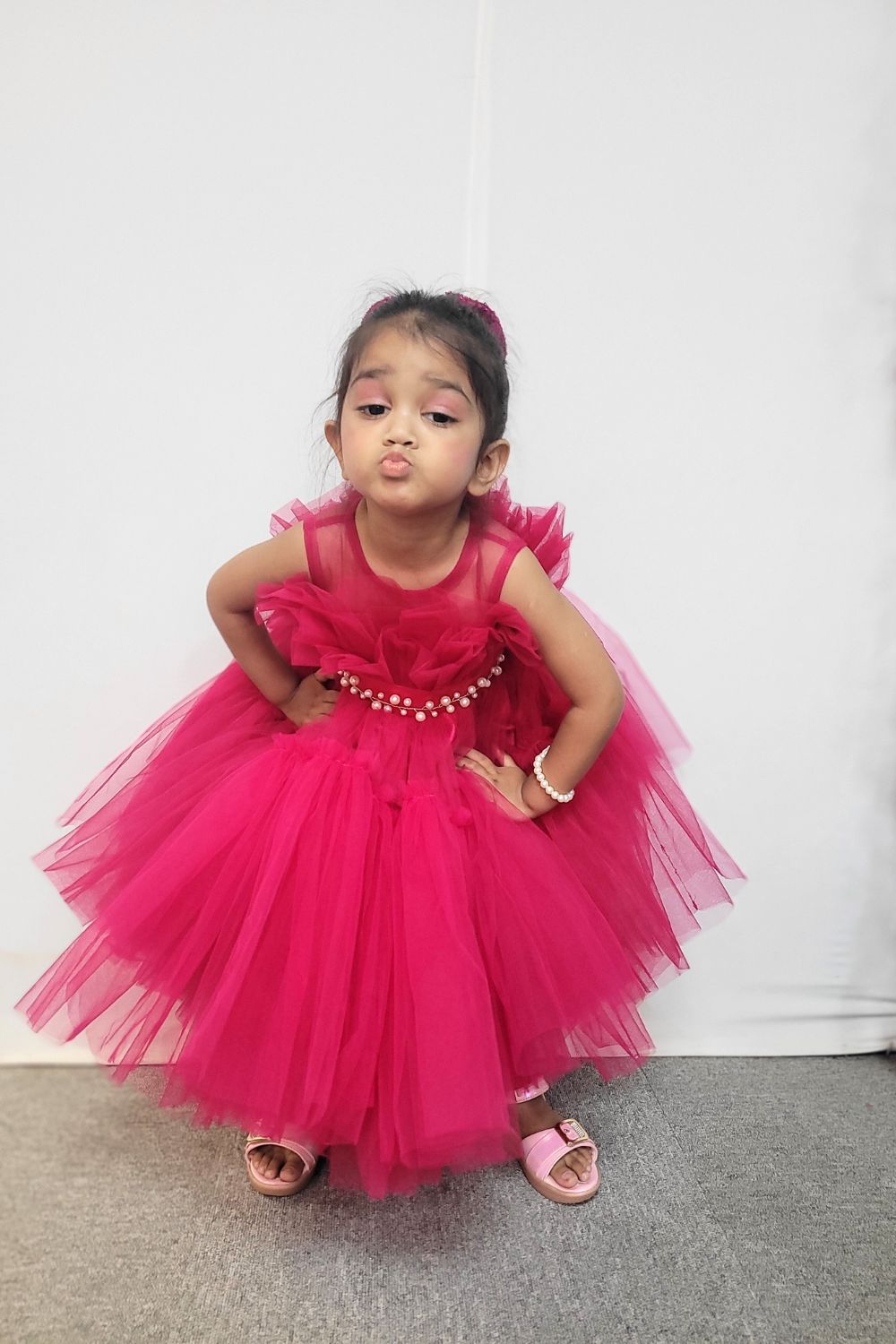Hot Pink Ruffled Tulle Dress