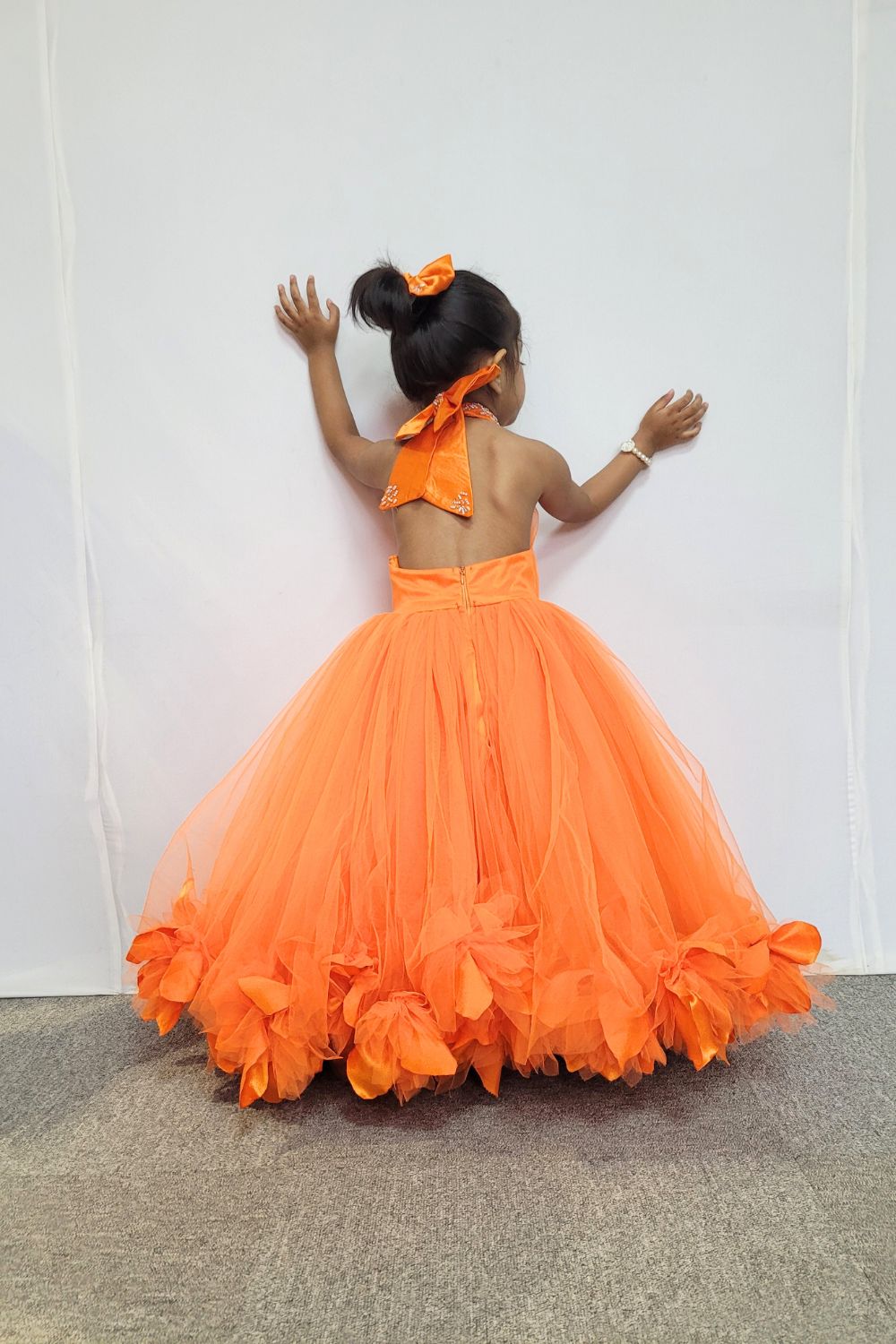 Orange Halter Neck Flared Gown
