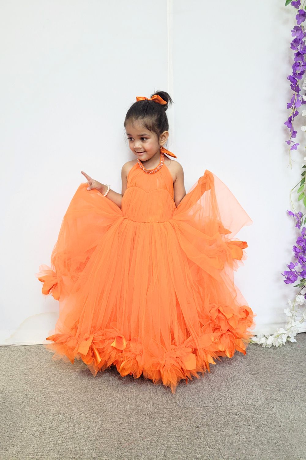 Orange Halter Neck Flared Gown