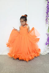 Orange Halter Neck Flared Gown