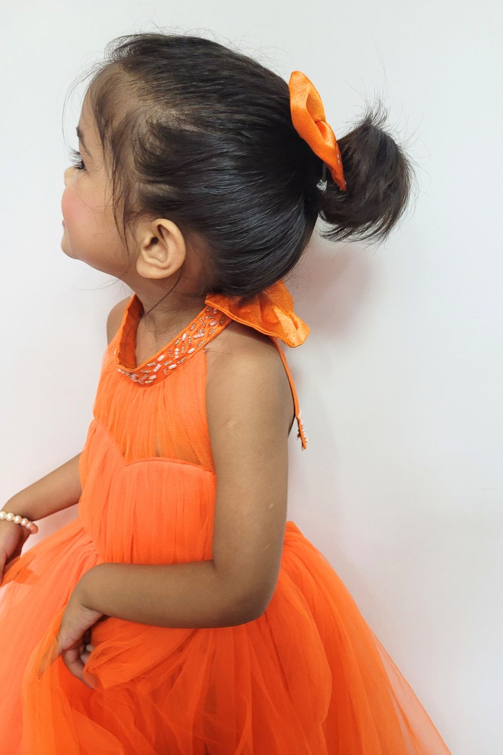 Orange Halter Neck Flared Gown