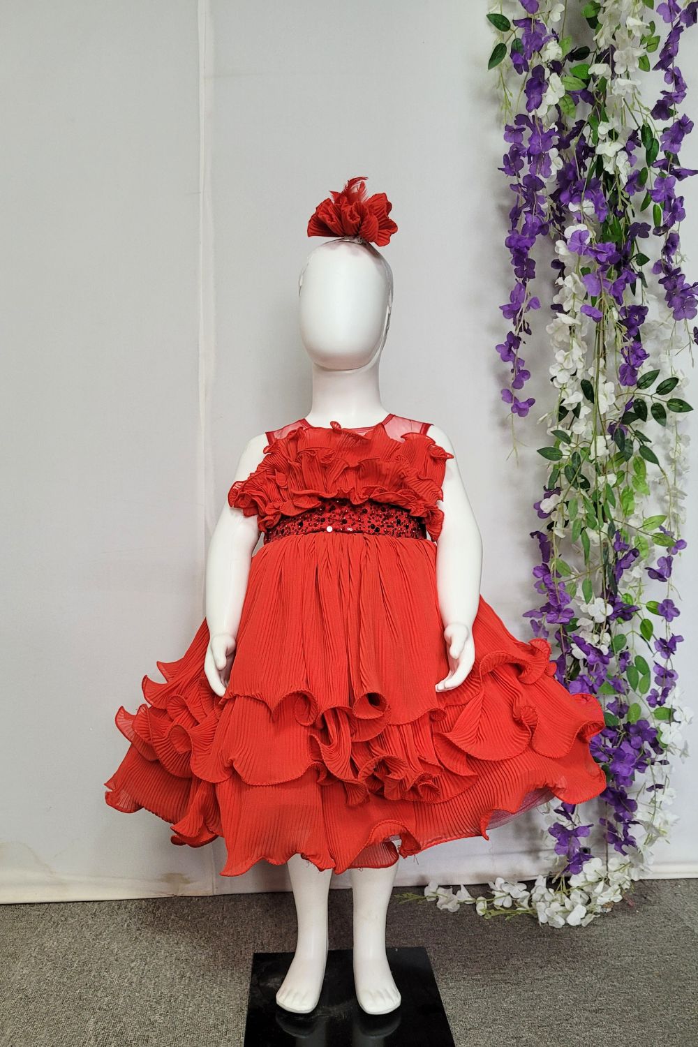 Red Wrinkled Georgette Dress