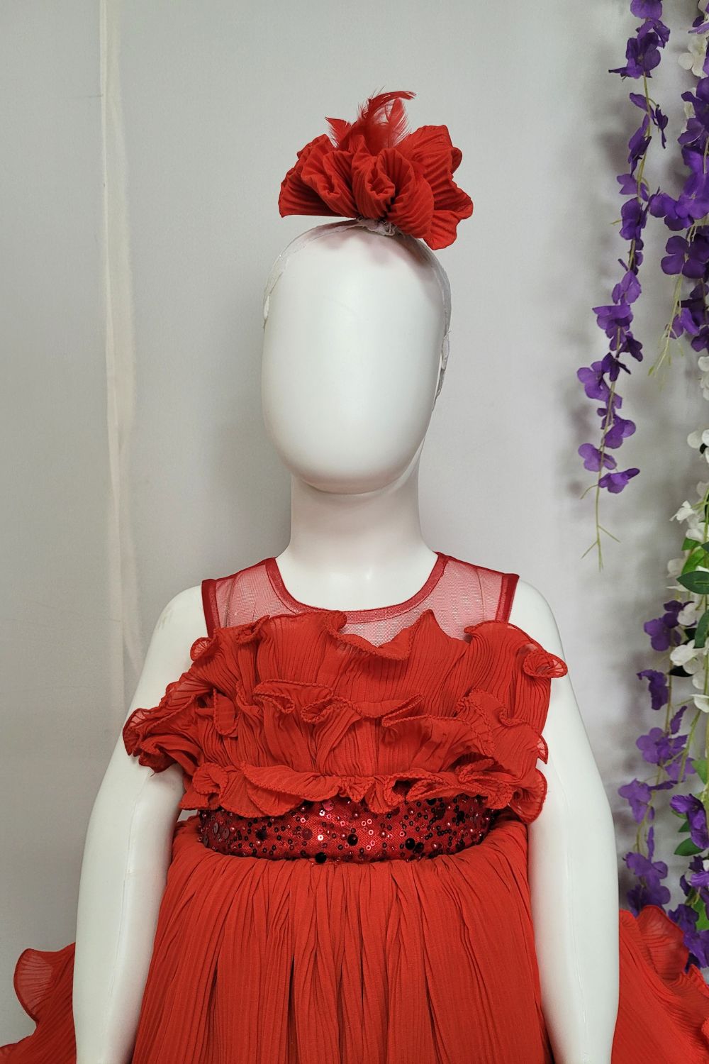 Red Wrinkled Georgette Dress