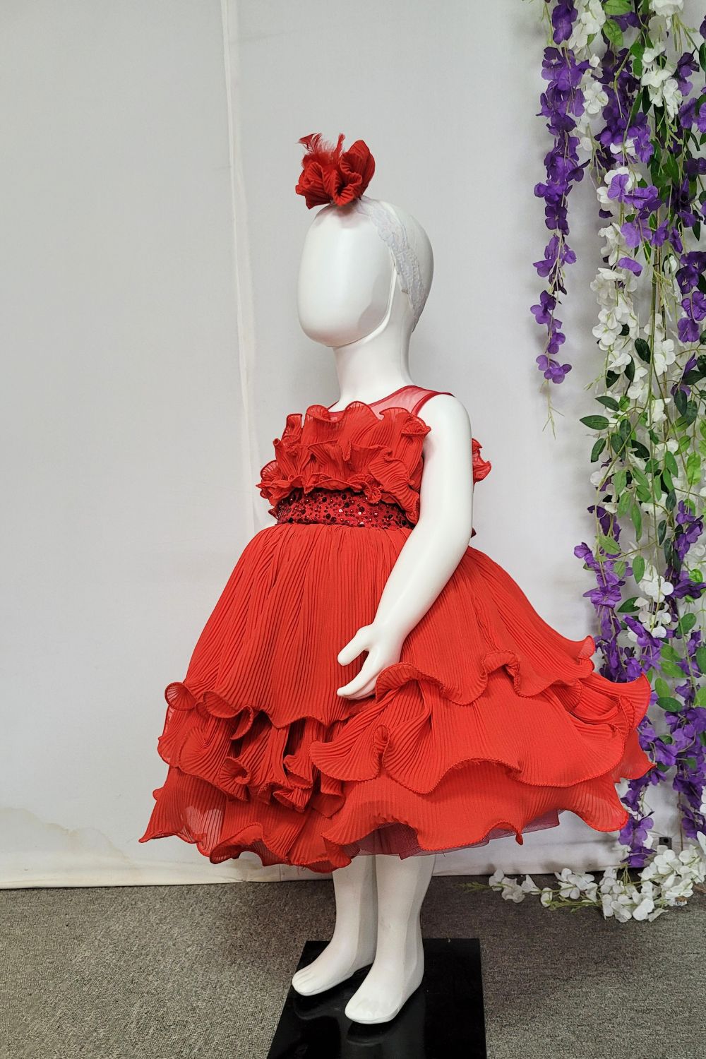Red Wrinkled Georgette Dress