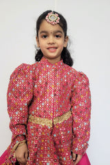 Pink Embroidered Peplum Top and Skirt Set