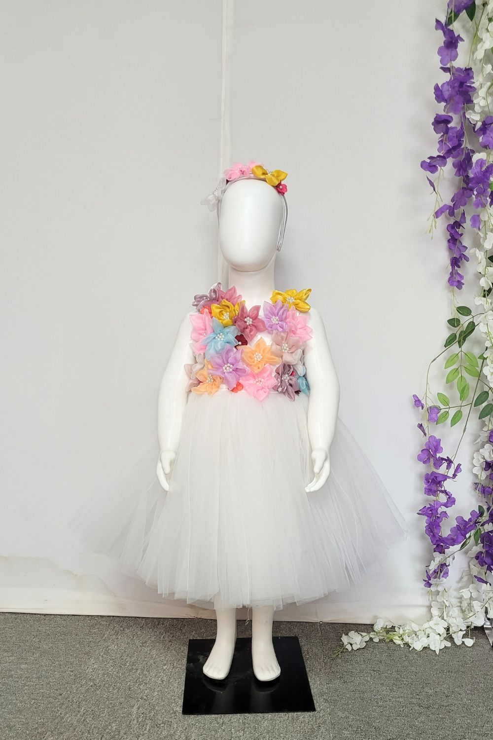 White 3D Flower Net Dress