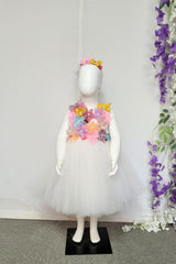 White 3D Flower Net Dress