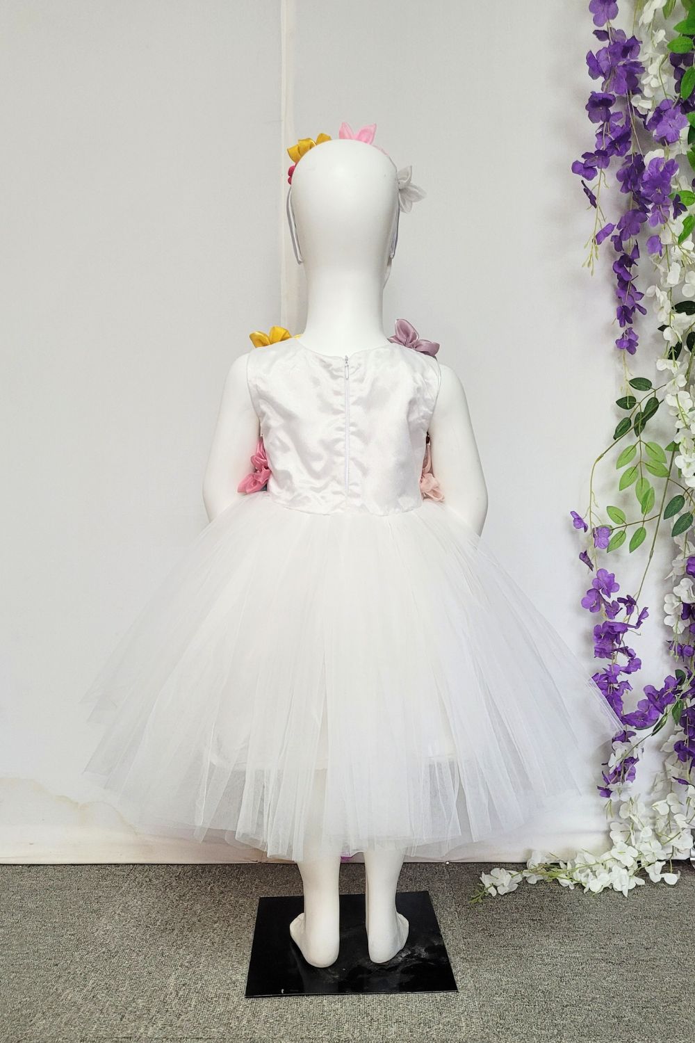 White 3D Flower Net Dress