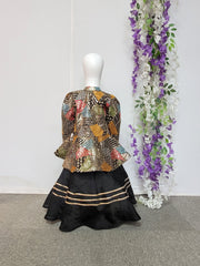 Black Embroidered Peplum Top and Skirt Set
