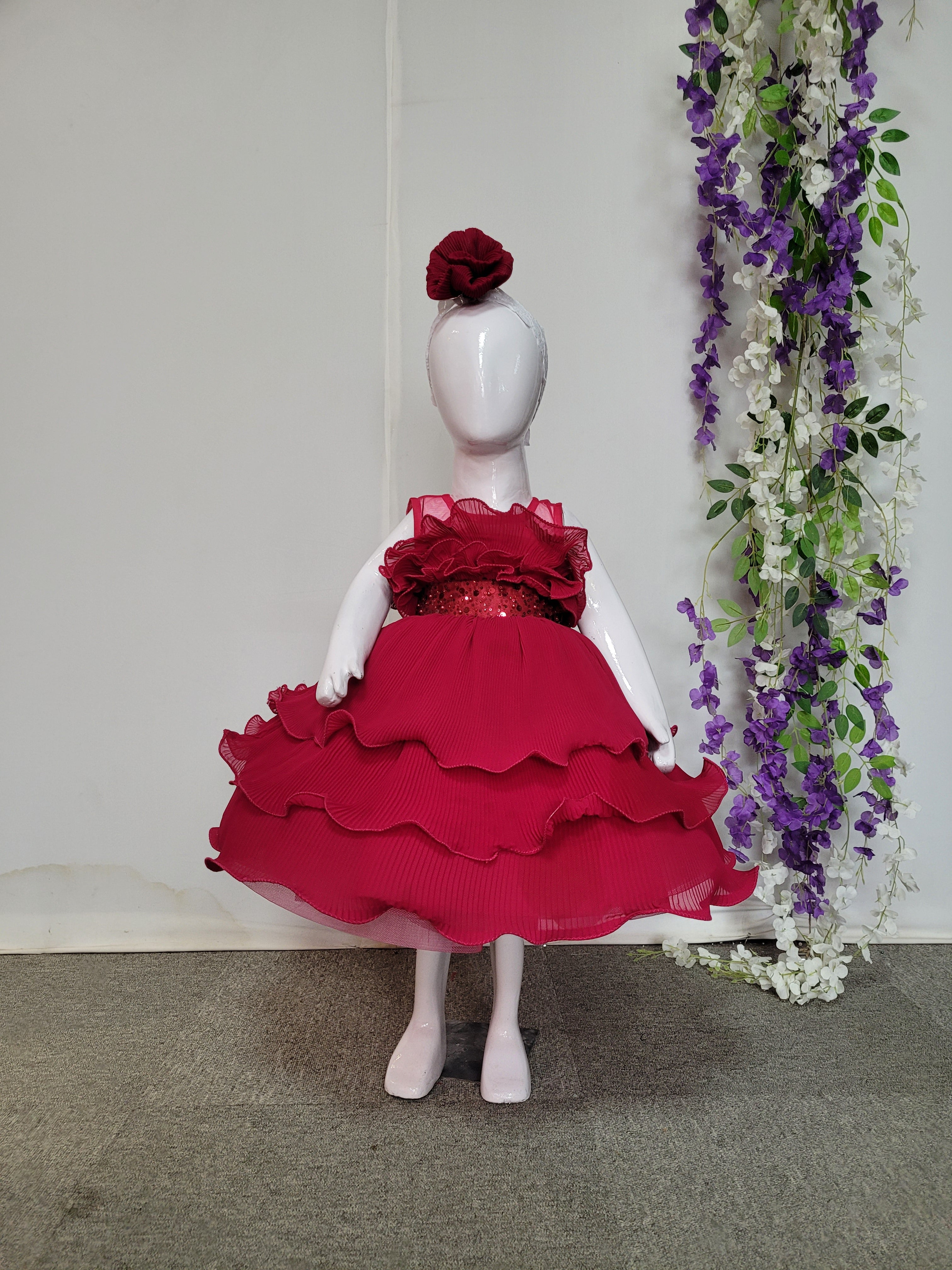 Magenta Pink Wrinkled Georgette Dress