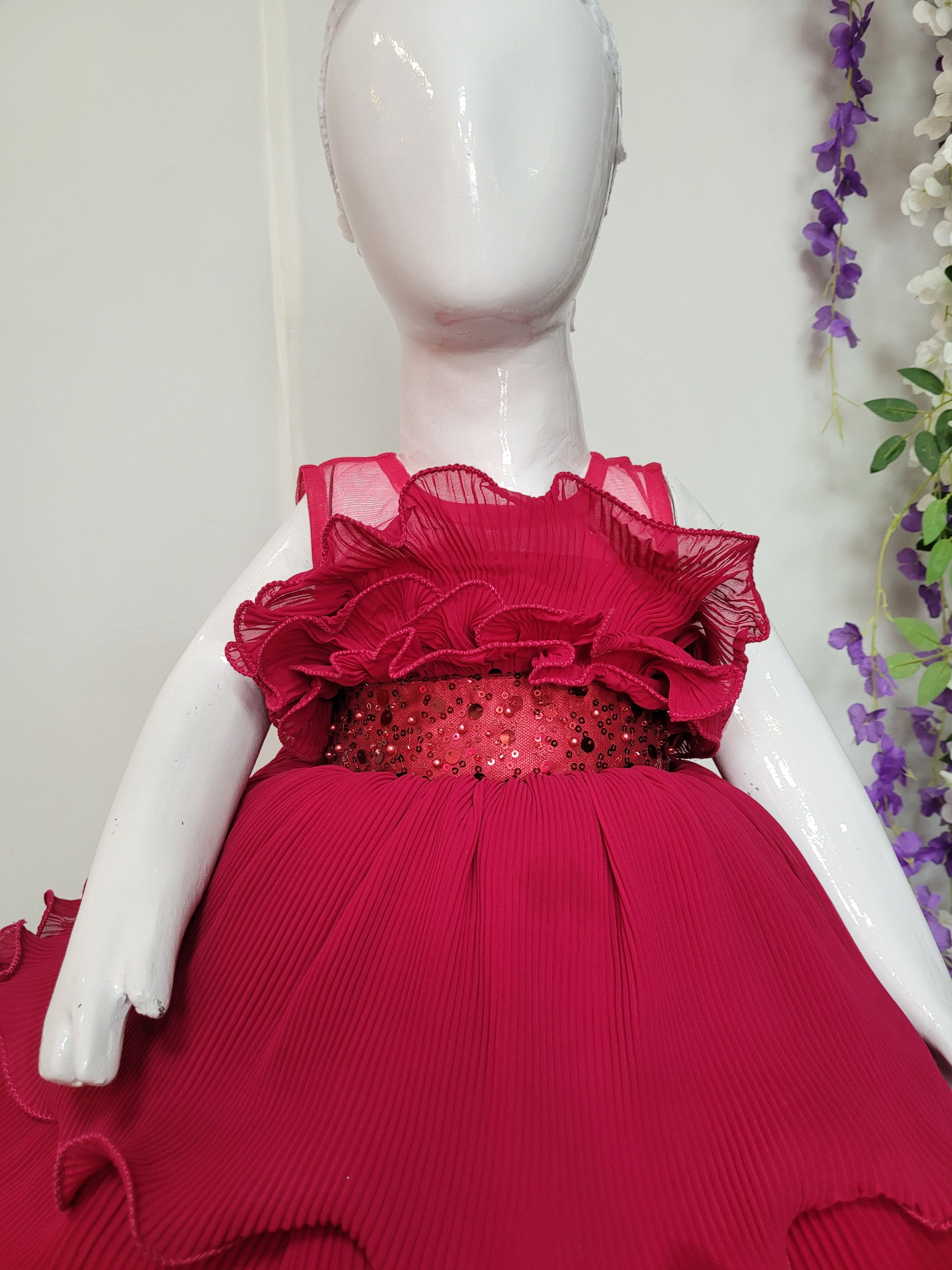 Magenta Pink Wrinkled Georgette Dress