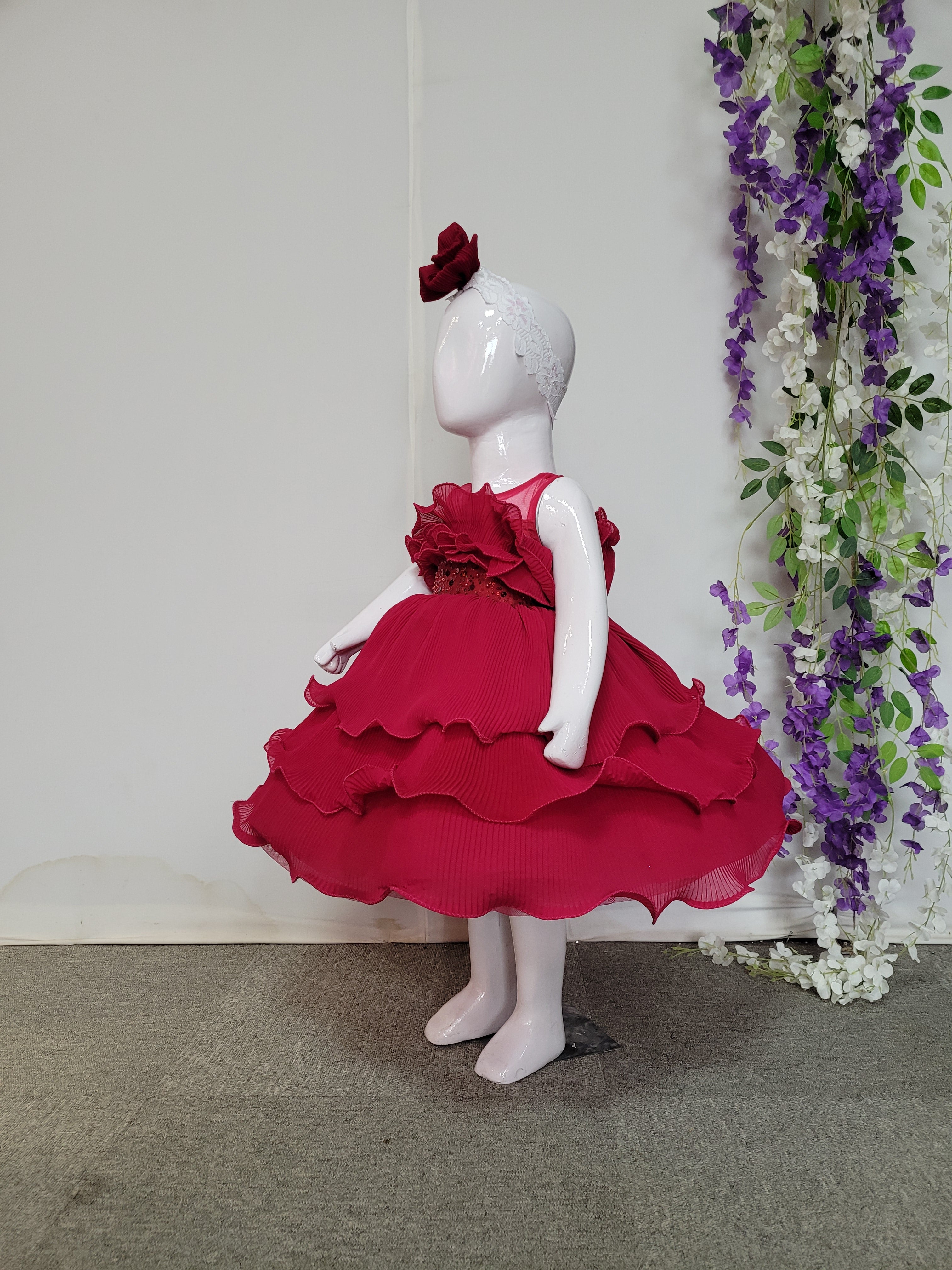 Magenta Pink Wrinkled Georgette Dress