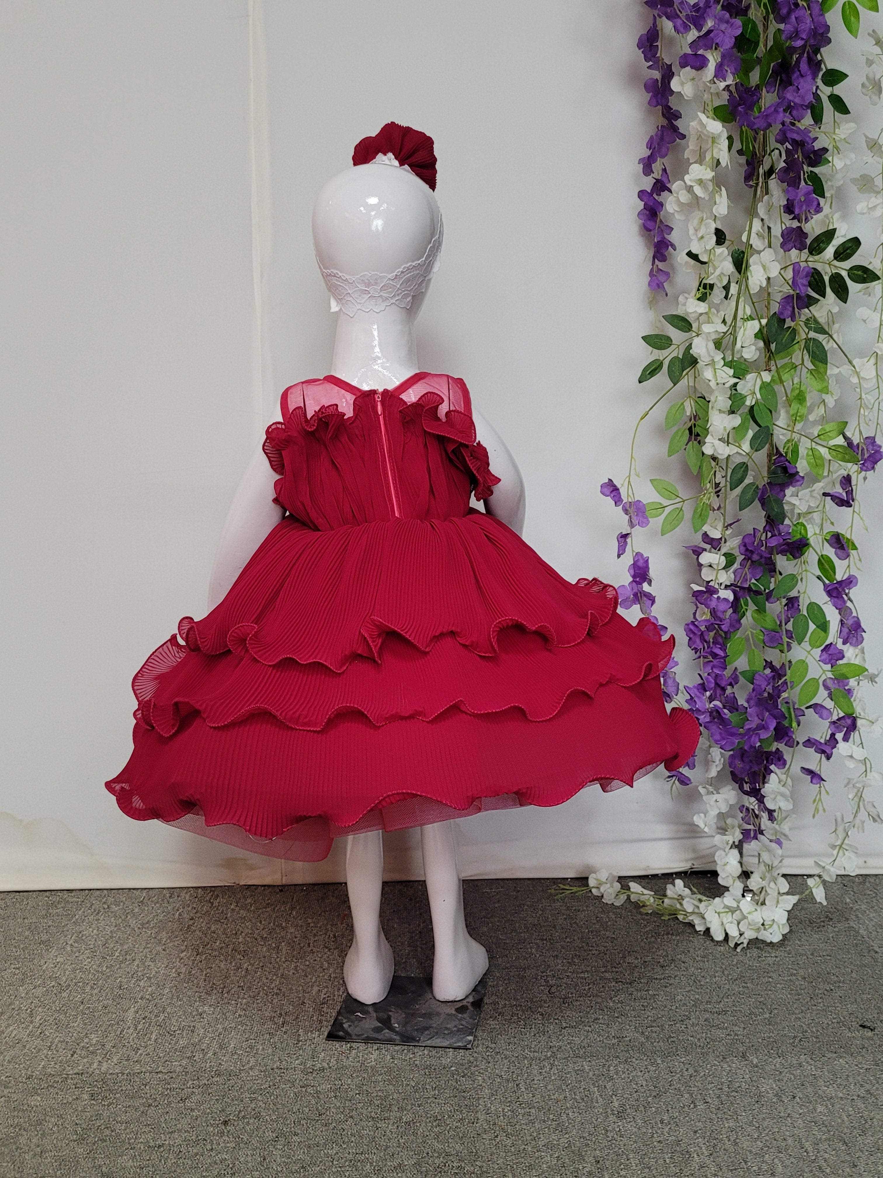 Magenta Pink Wrinkled Georgette Dress