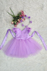 Lavender Satin and Net Flower Dress With Tiara