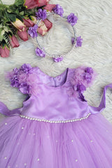 Lavender Satin and Net Flower Dress With Tiara