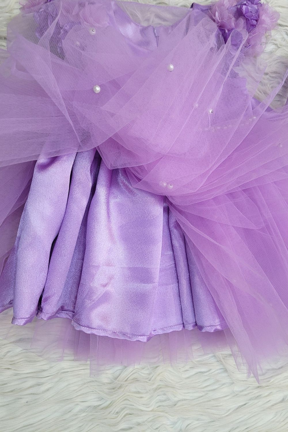 Lavender Satin and Net Flower Dress With Tiara