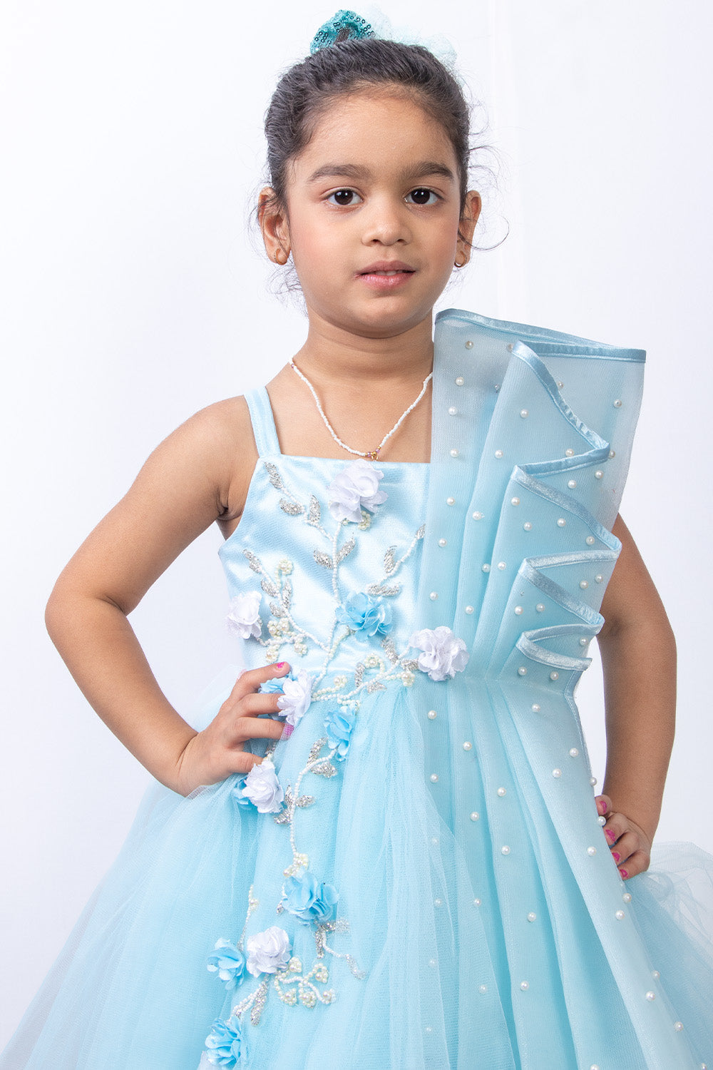 Sky Blue Elsa Theme Hand Embroidered Gown