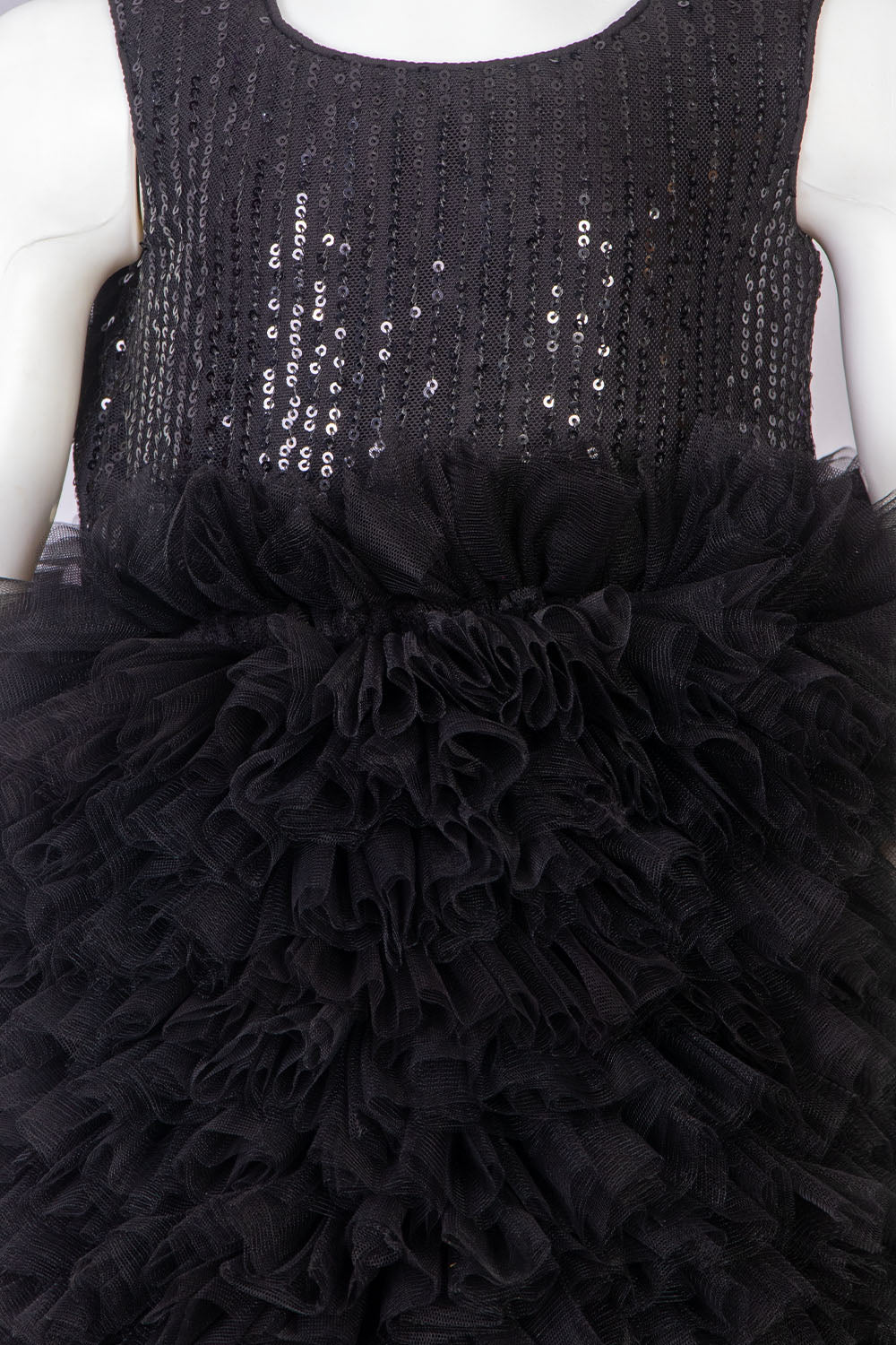 Black Ruffled Net and Sequins Dress