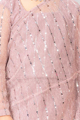 Nude Pink Shade Pre Draped Saree with Stitched Blouse for Kids