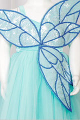 Sky Blue Hand Embroidered Leaf Patch Kids Dress
