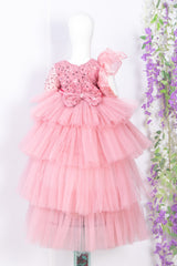 Onion Pink Ruffled Dress with Ruffled Trail