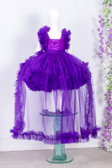 Purple Heavy Ruffles Dress with Back Trail