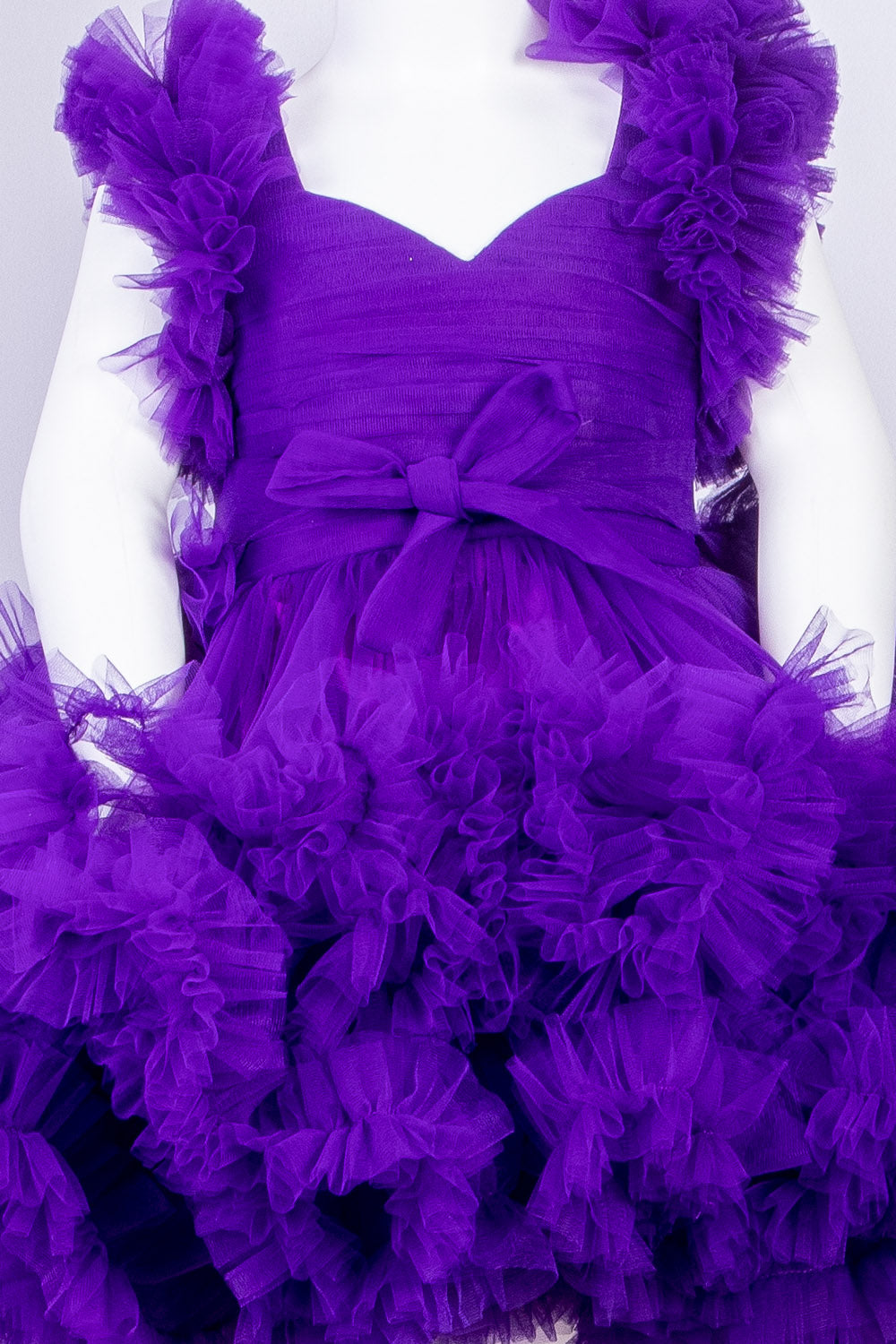 Purple Heavy Ruffles Dress with Back Trail