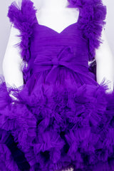 Purple Heavy Ruffles Dress with Back Trail