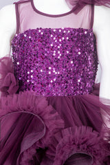 Wine Double Layered Net Gown