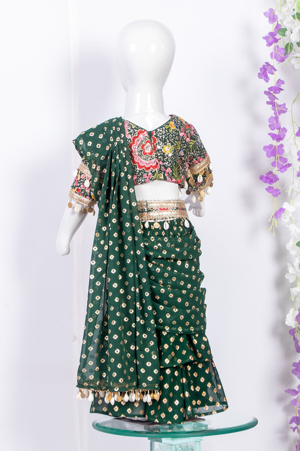 Bottle Green Pre Draped Ethnic Saree