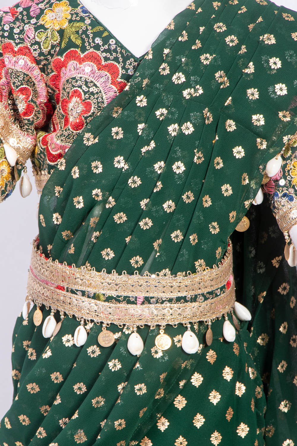 Bottle Green Pre Draped Ethnic Saree