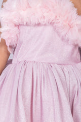 Pink Shimmer High Low Dress with Feathers