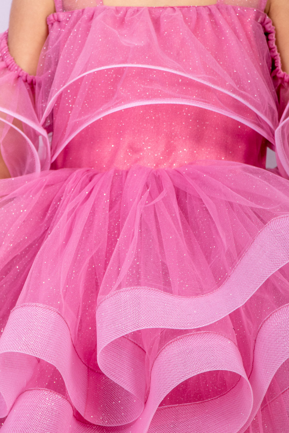 Pink Shimmer Net Layered Gown