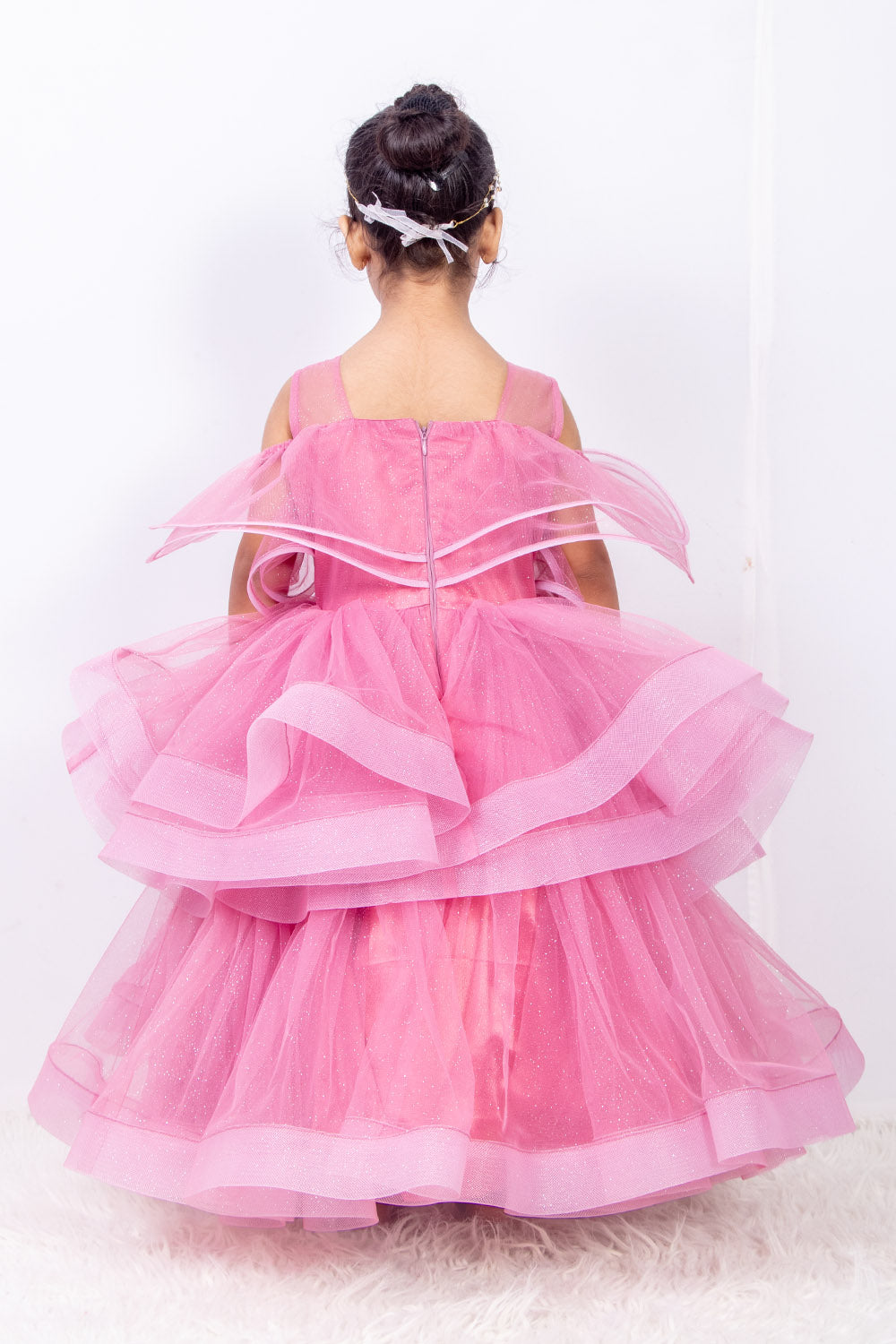 Pink Shimmer Net Layered Gown