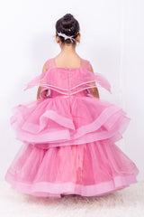 Pink Shimmer Net Layered Gown