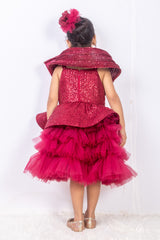 Maroon Sequins and Net Layered Dress