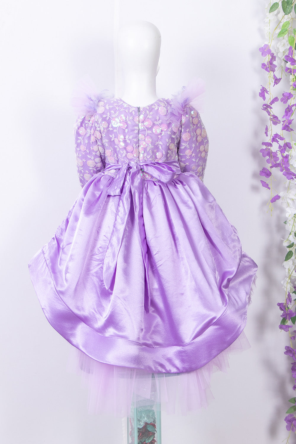 Lavender High Low Satin and Embroidered Dress