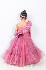Mauve One Off Shoulder Sequins and Net Gown