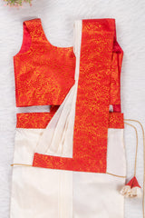 Durga Pooja Special Red And White Ready to Wear Saree