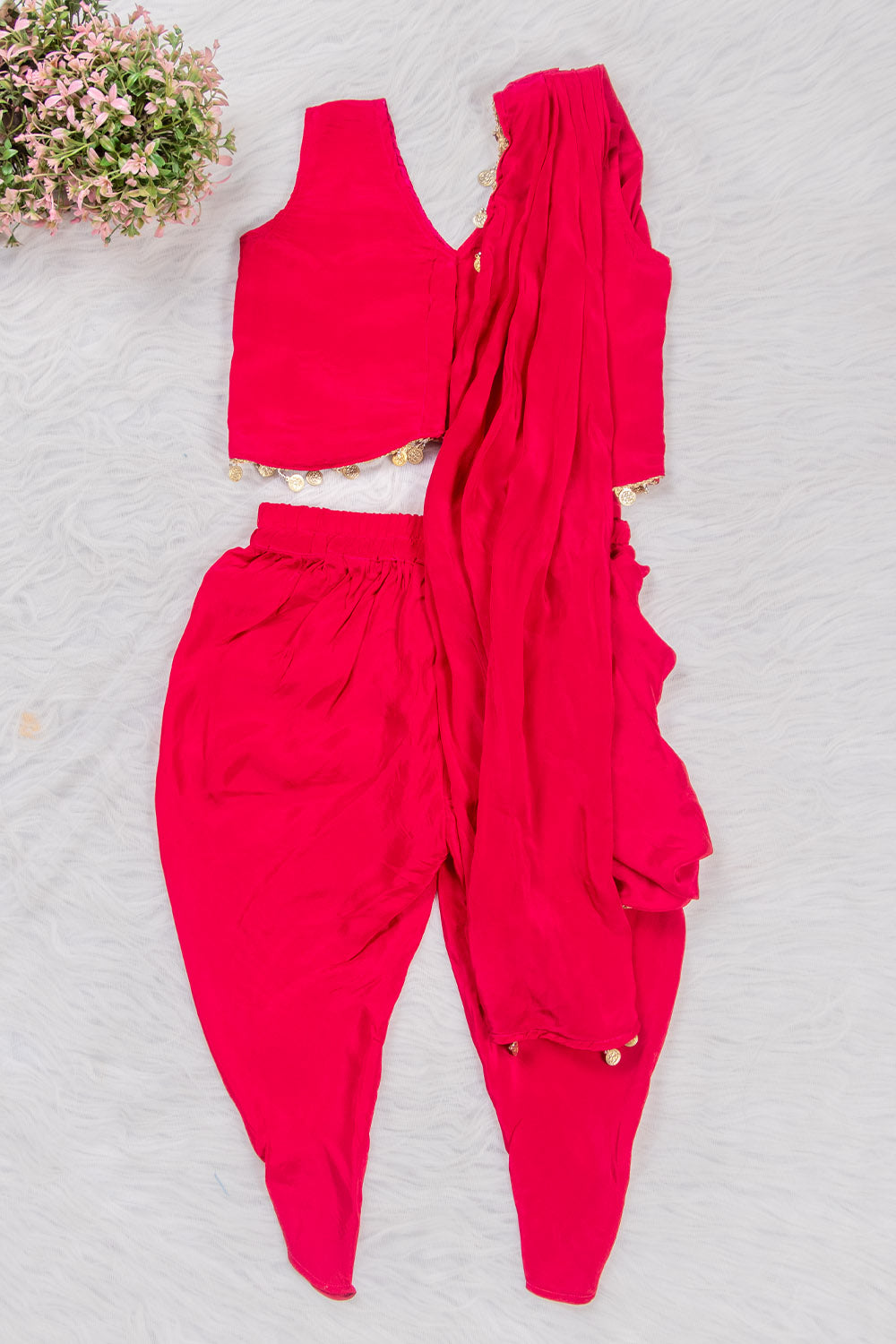 Hot Pink Crepe Dhoti Saree with Blouse