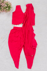 Hot Pink Crepe Dhoti Saree with Blouse