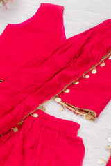 Hot Pink Crepe Dhoti Saree with Blouse