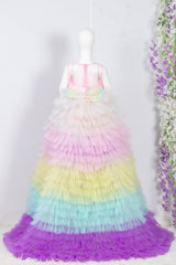Colorful Unicorn Dress with Ruffled Trail
