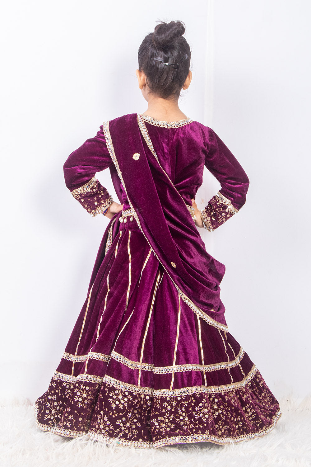 Wine Velvet Lehenga Set