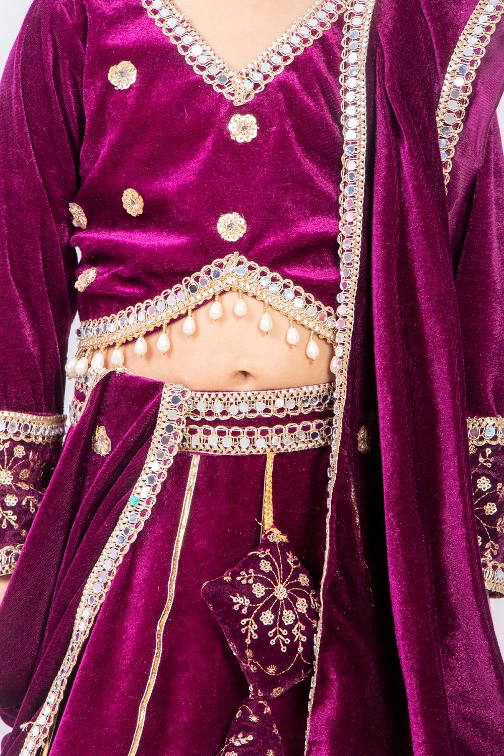 Wine Velvet Lehenga Set