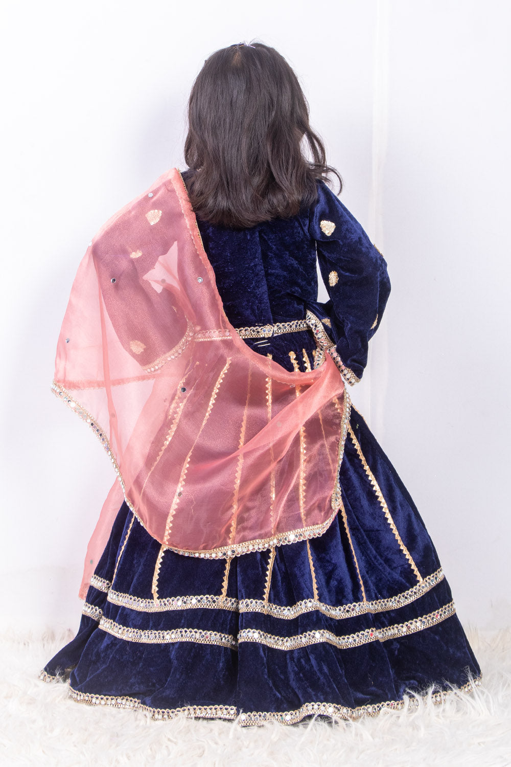 Navy Blue Velvet Lehenga Set