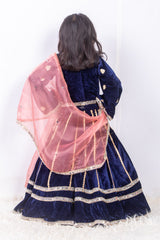 Navy Blue Velvet Lehenga Set