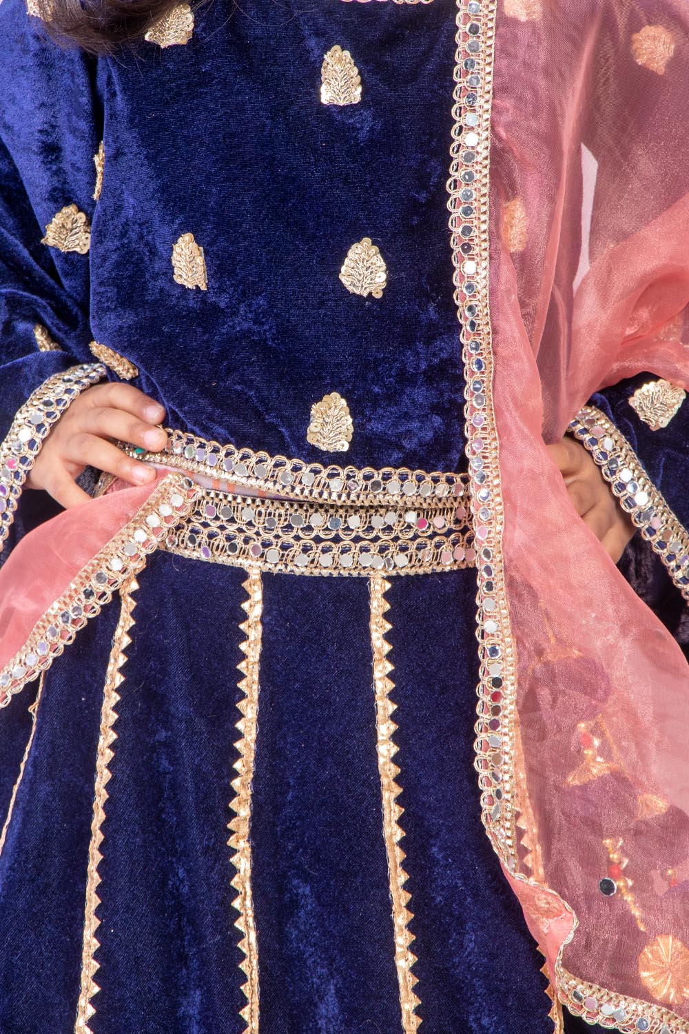 Navy Blue Velvet Lehenga Set