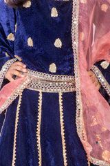 Navy Blue Velvet Lehenga Set